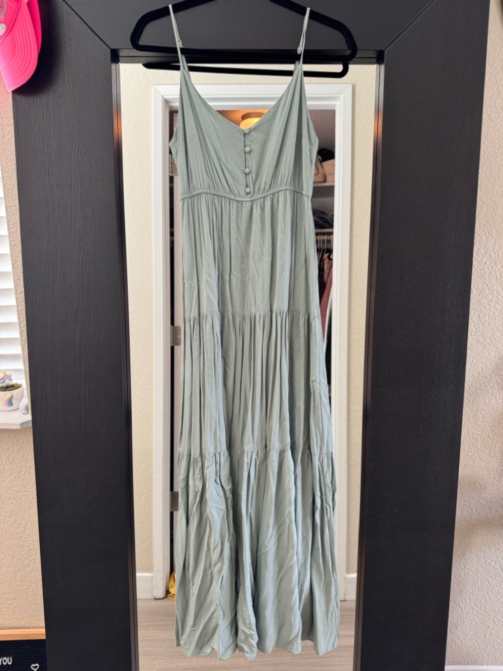 BB Dakota Sage Green Tiered Spaghetti Strap Maxi Dress
